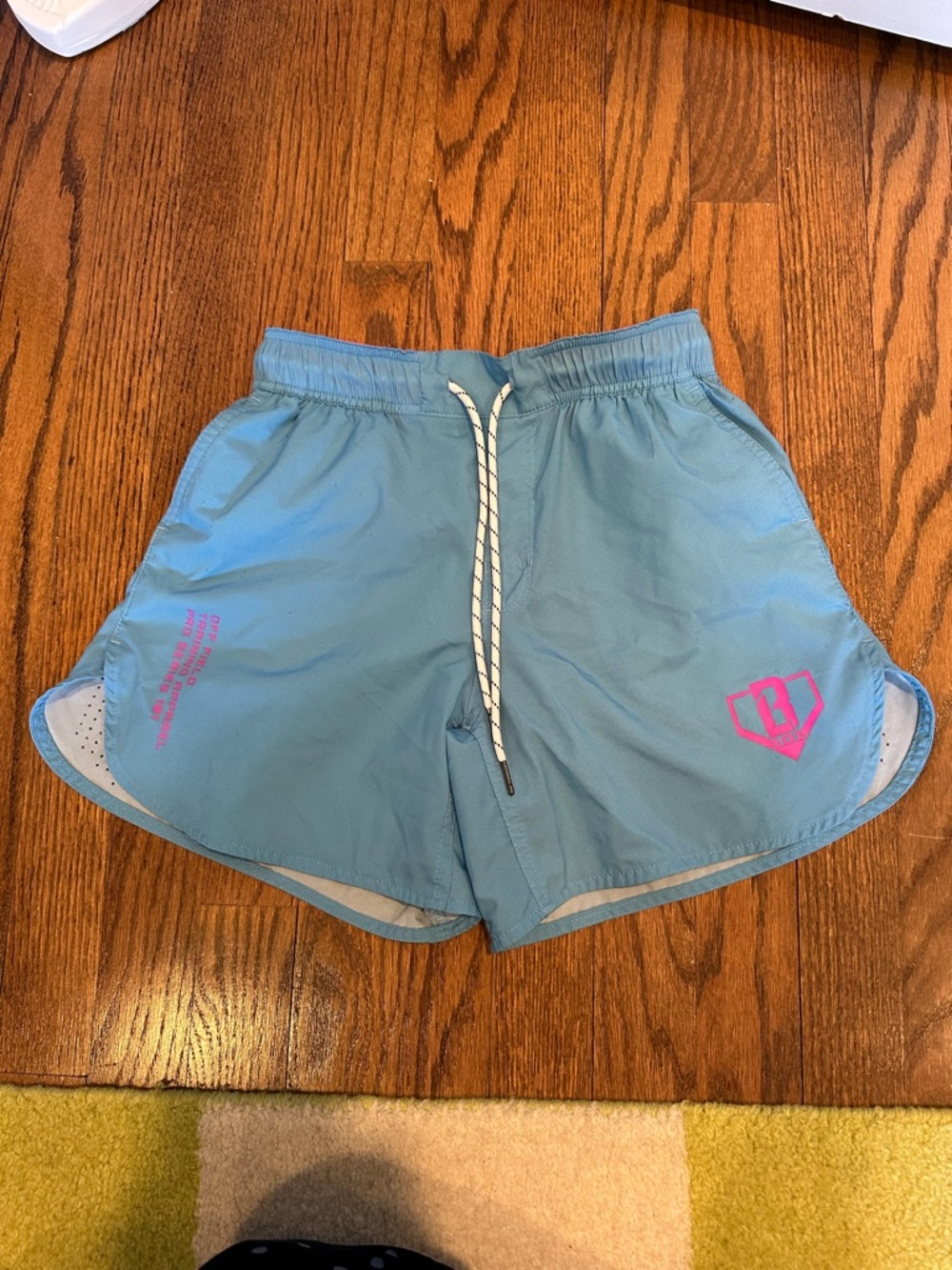 Light Blue boys Baseball lifestyle 101 Athletic Shorts with Pink Logo